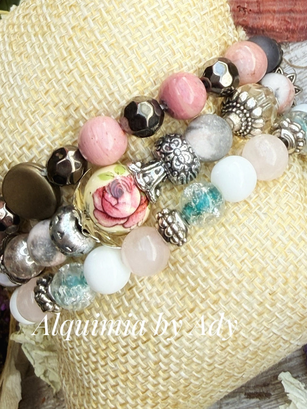 Alquimia Pink Rose Bead Layered Bracelet